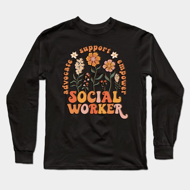 Floral Social Worker Funny Social Worker Day Long Sleeve T-Shirt by masterpiecesai